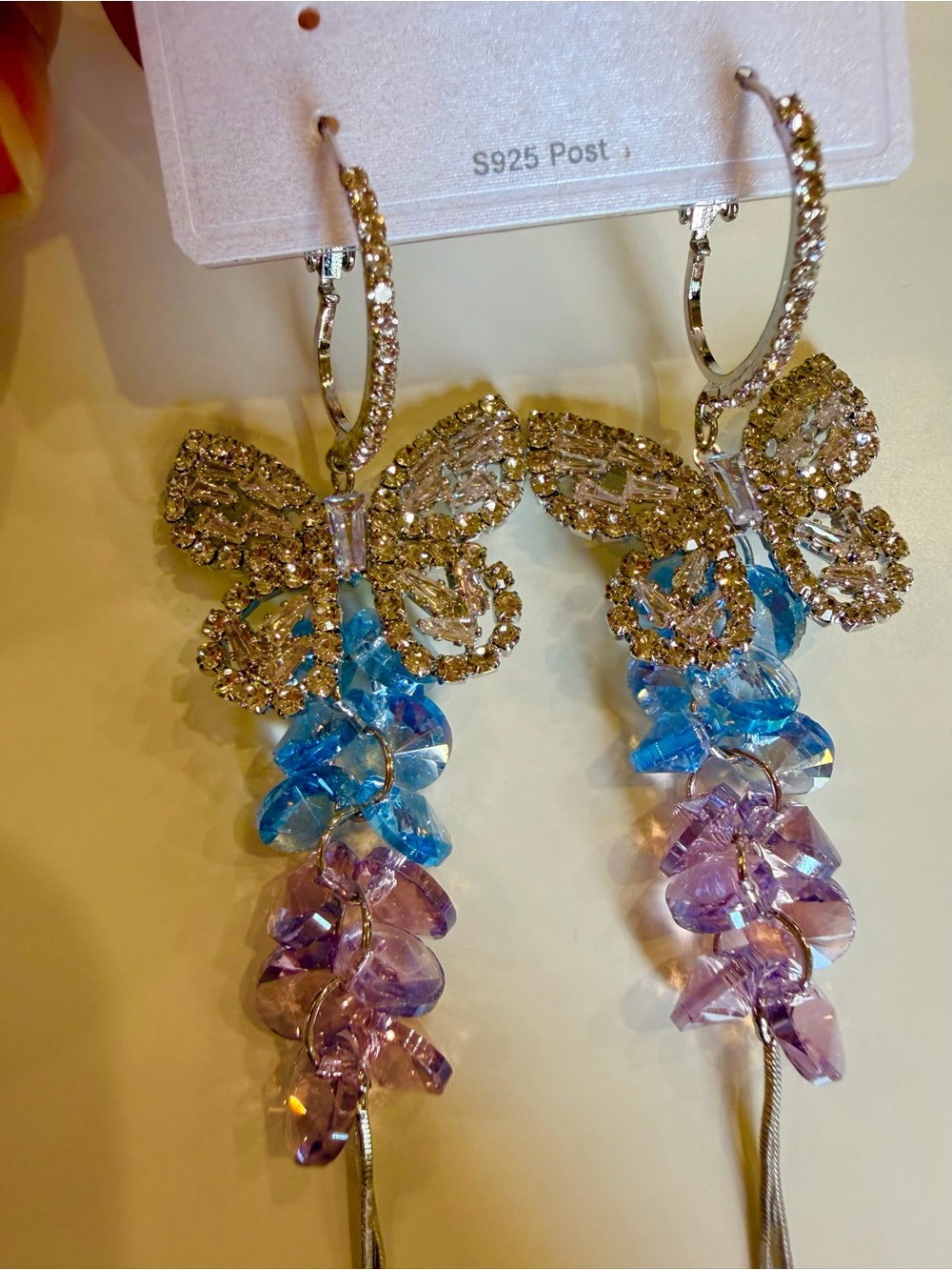 Crystal Butterfly Drop Earrings - Picture 2 of 7